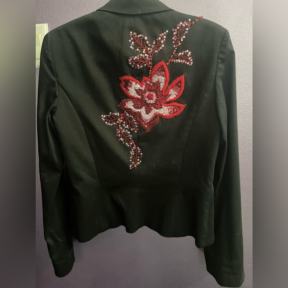 Cache Black red beaded sequin embroidered pant suit long sleeve jacket vintage - Picture 1 of 7